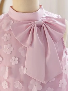 SHEIN Pitira 少女立领网纱碎花休闲宽松吊带连衣裙 - 粉色 - 查看 8