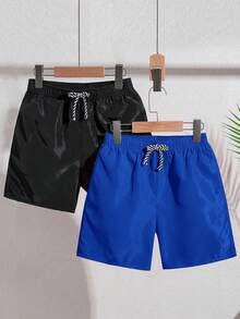 SHEIN 4件套 男童梭织宽松休闲沙滩短裤 - 寶藍色 - 查看 6