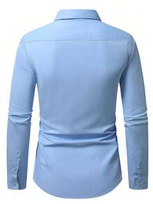 Manfinity Homme Men's Solid Color Button-Up Casual Long Sleeve Shirt - Baby Blue - View 2