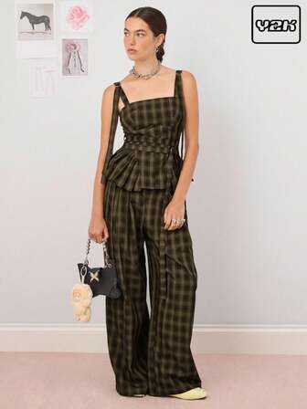 COUREZ Top corset con arnés y detalle de volantes / Ropa de salida Y2K para mujeres en otoño, ropa de otoño linda