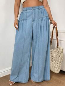 Sunnyshic Quần jean nữ cỡ lớn dáng rộng thoải mái - Rửa nhẹ - Xem 3