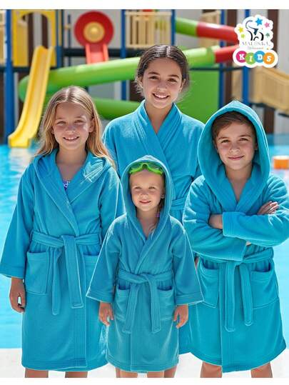 BATA DE BAÑO INFANTIL ABSORBENTE CON BOLSILLOS Y CINTA AJUSTABLE