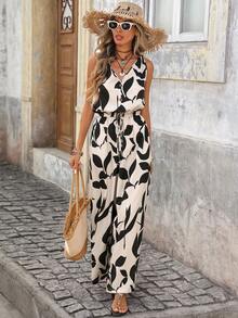 Brillora 女士撞色印花无袖连体裤 - 黑色 - 查看 3