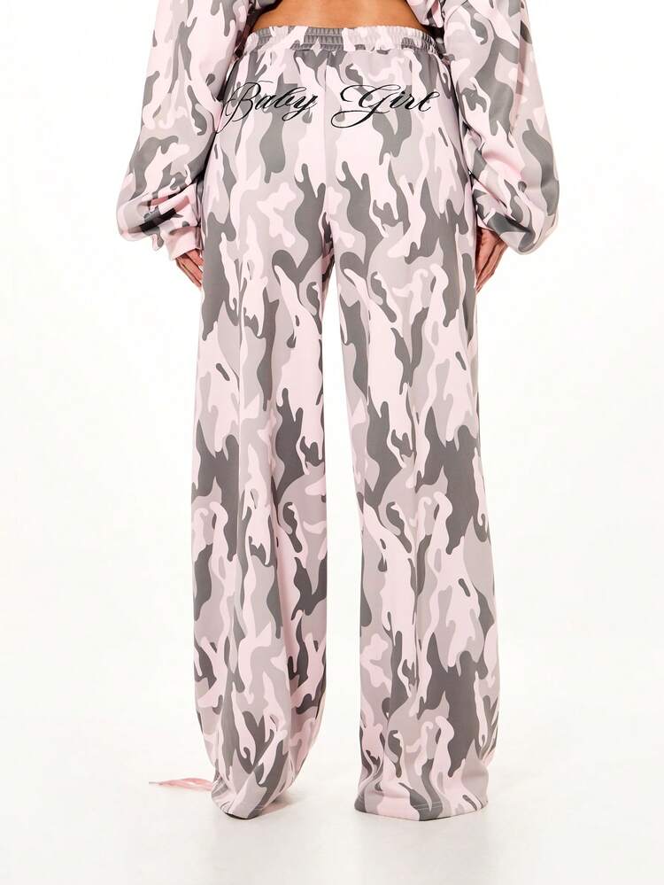 SUMWON WOMEN Oversized Camo Print Wide Leg Joggers For Valentine