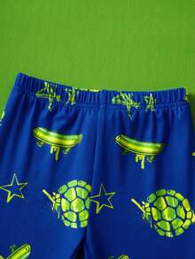 TEENAGE MUTANT NINJA TURTLES | SHEIN 男童卡通绿色海龟印花长袖T恤和裤子休闲修身睡衣套装 - 藍色 - 查看 6