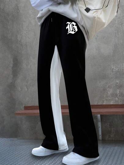 Coolqubz 青少年男孩休闲街头时尚撞色拼接印花裤，时尚酷炫，适合街头穿着