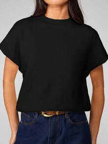 MISSGUIDED Women's Short Sleeve Knitted Sweater Top With Ribbed Neckline And Hem For Casual Everyday Wear - Black - View 4