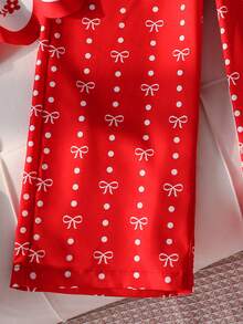 SHEIN 2pcs Girls Floral Fashionable Versatile Comfortable Ruffle Heart Shirt + Wide Leg Pants Set - Red - View 8