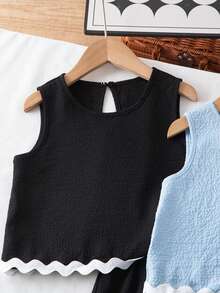 Elladie kids 女童夏季休闲缎带装饰背心短裤套装两件套夏季套装 儿童背心短裤套装 夏季服装套装 女童短裤套装带背心扇形边饰服装 儿童扇形边饰服装套装 扇形边饰短裤套装 儿童两件套 女童夏季服装 女童短裤套装 儿童夏季服装 夏季波西米亚风 - 彩色 - 查看 3