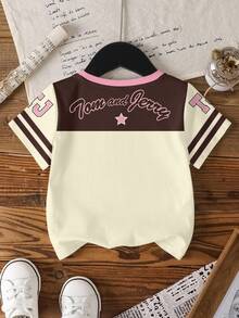 TOM & JERRY X SHEIN Young Girl Casual Colorblock Cartoon Graphic Round Neck Short Sleeve T-Shirt, Summer - White - View 2