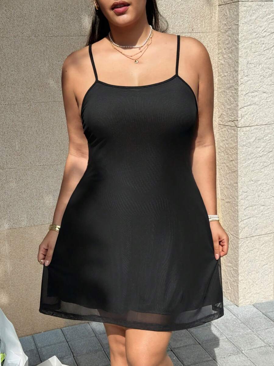 SHEIN EZwear 大码女式休闲短款吊带迷你连衣裙