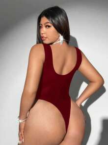 Viva Relle Valentine Sexy Rhinestone Fishnet Sleeveless Bodysuit, Suitable For Party, Music Festival, Plus Size - Burgundy - View 2