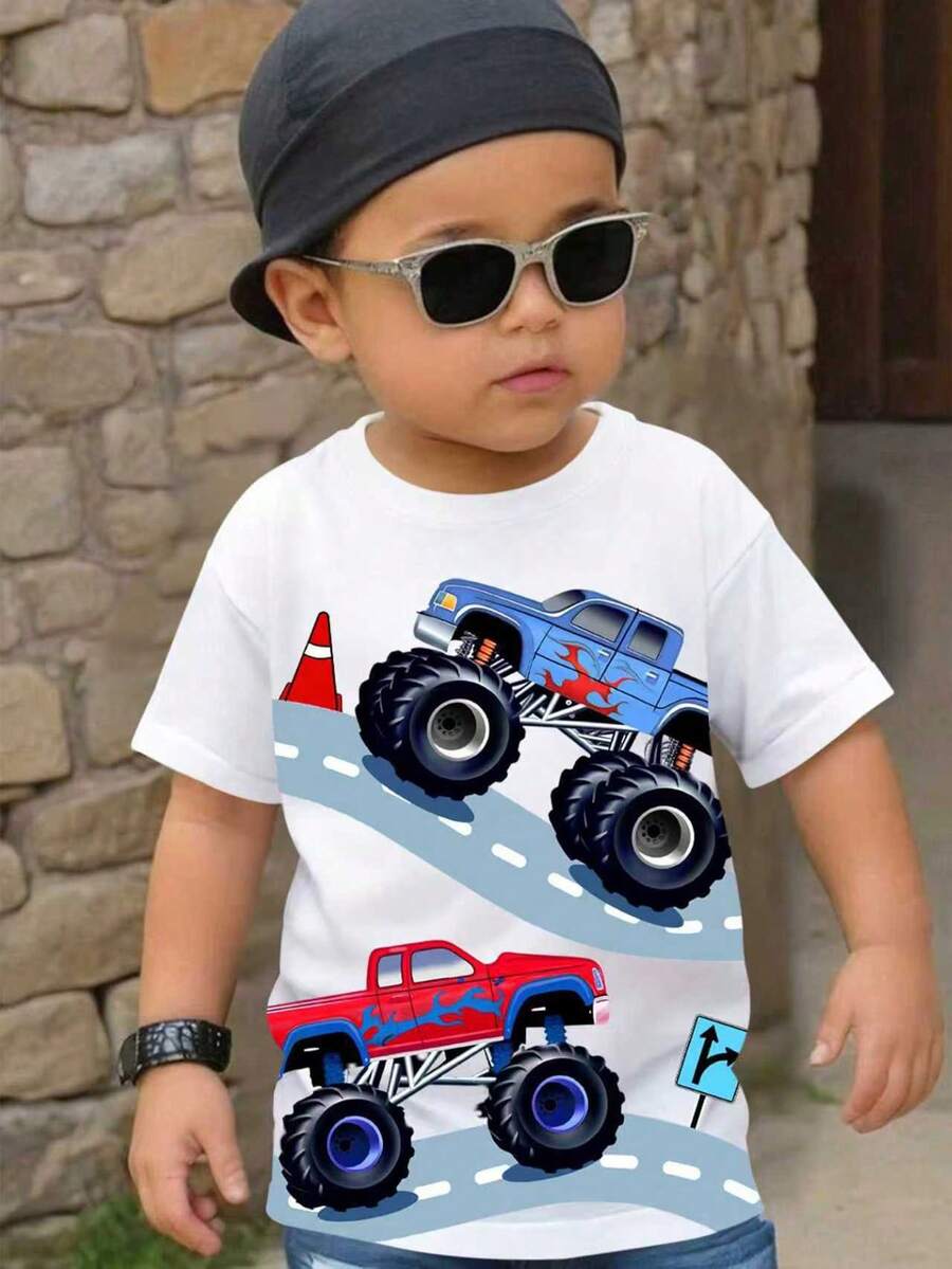 SHEIN Leap Crew 年轻男孩休闲短袖圆领 T 恤，适合夏季 - 白色 - 查看 1