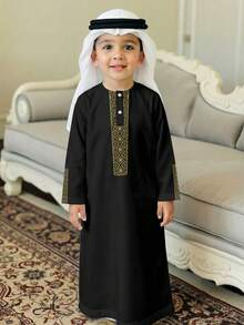 SHEIN Young Boy Long Shirt, Arabic Robe, Classic Retro Floral Print Pattern - Multicolor - View 2