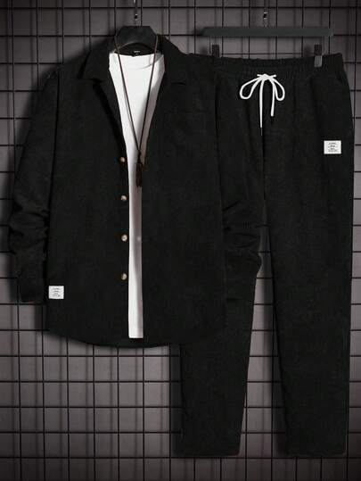 EASEVO Plus Size Men's Fitted Shirt And Pants Set