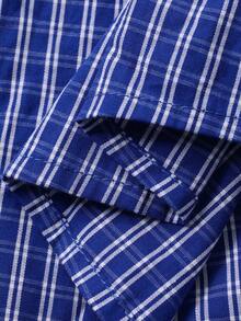 Vivie Lora Women's Blue Plaid Loose Casual Shirt - Blue - View 3