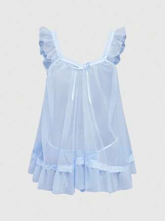 Kawaii فستان كاواييي فضفاض شفاف، فستان ميني من الشبك والدانتيل مع فيونكة، طقم تنورة توتو جذاب