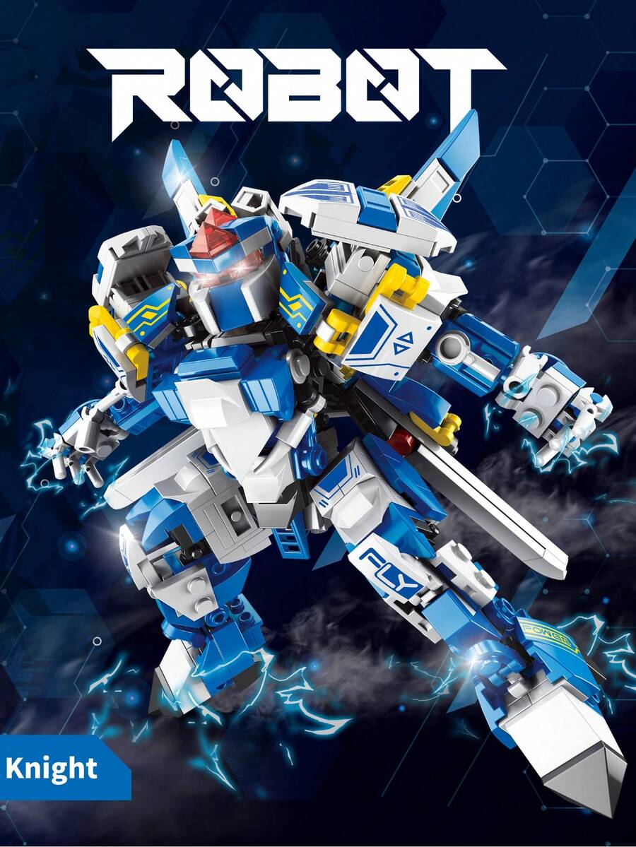 Conjunto de Blocos de Montar Robô - Modelo de Mech Cavaleiro Voador, Brinquedo Montado Azul e Branco para Colecionadores, Contagem de Peças: 451 peças - Multicolorido - Visão 1