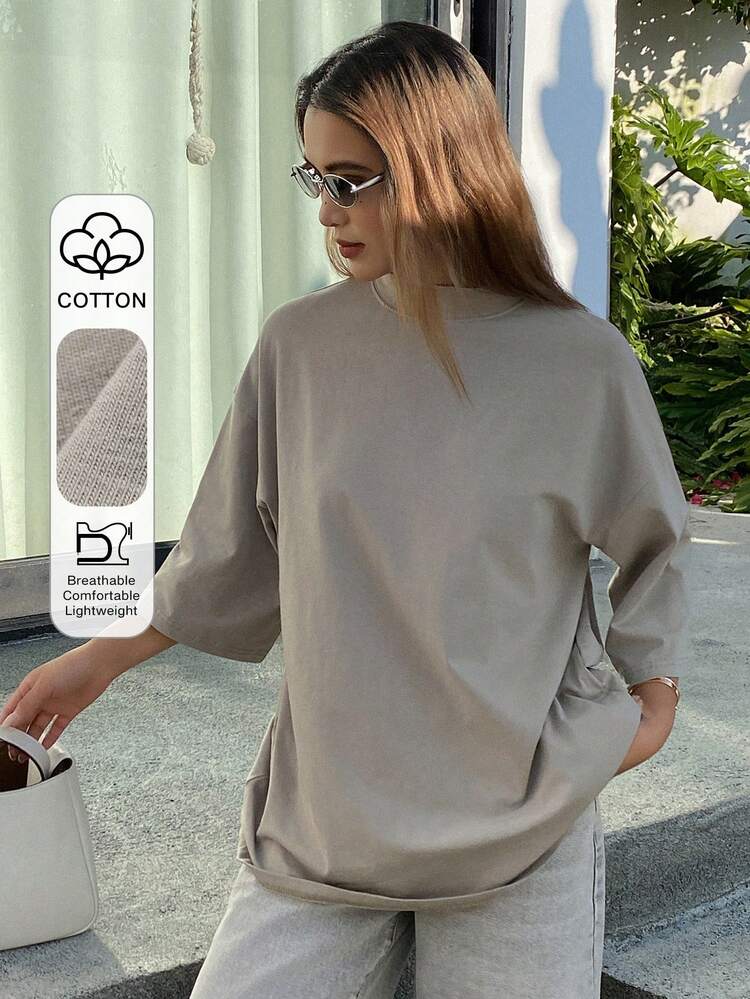 Women's Loose Casual Business Office Wear Solid Color Minimalist Short Sleeve T-Shirt, Spring/Summer