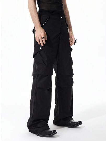 Street Life Men's Dark Street Chic Functional Pleated Casual Cargo Pants