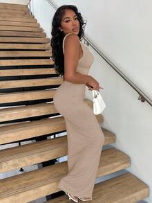 Alexandranx Váy xòe lưng lệch cổ màu trắng tinh khiết gợi cảm mùa xuân/hè, váy thanh lịch, váy ngày lễ, váy phù dâu, váy dự tiệc sinh nhật, váy tốt nghiệp - Màu Khaki - Xem 3