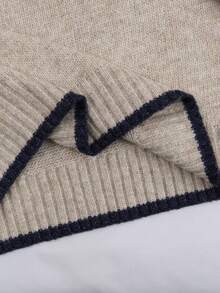 Franclia كنزة صوفية كاجوال بياقة طاقم وأكمام طويلة مع تريم متباين للنساء ذوات الحجم الكبير، أنيقة ومتعددة الاستخدامات للعمل والارتداء اليومي، مناسبة للخريف والشتاء - كاكي - مشاهدة 5