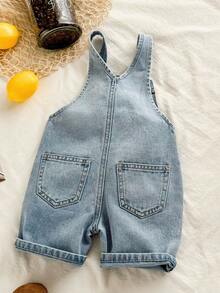 Toddler Boys' Bear Graphic Denim Bib Shorts - Light Wash - View 2