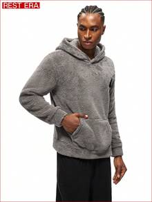 EasyFave Lightweight, Comfortable, Casual, Homewear, Soft, Plush, Coral Fleece, Can Be Worn Outdoors, Men's Loungewear Top, Hooded T-Shirt, Long Sleeve T-Shirt - Grey - View 5