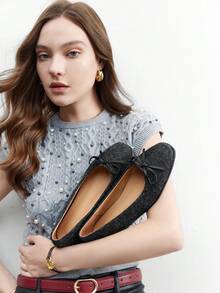 CUCCOO BIZCHIC Women's Comfortable Casual Velvet Bow Shoes Valentine's Day - Black - View 5