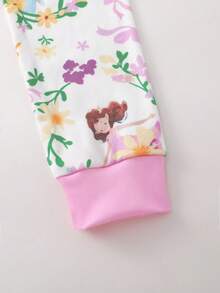 2件套可爱公主风女童碎花印花休闲舒适贴身睡衣套装，短袖上衣和长裤，家居服 - 彩色 - 查看 3