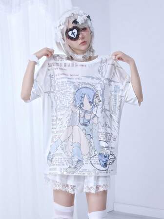 Maglietta da donna con stampa anime stile vaporwave carina