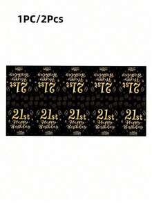 1PC/2Pcs Black Gold Fragmented Gold Birthday 21th Birthday Party Disposable Rectangular Tablecloth, Table Runner Perfectly Decorated Men Women's Birthday Party Room Table, 21th Birthday, Party Gift Table Decoration Table Cloth Table Cover, Birthday Gift, Party Favor - Black - View 7