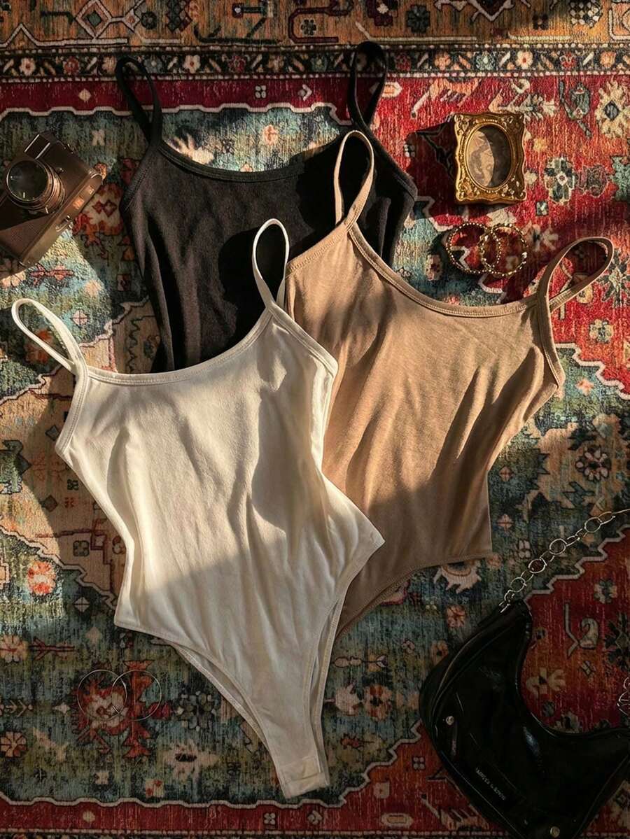 SHEIN EZwear 3件套休闲吊带连体衣，修身款，女士夏季 - 彩色 - 查看 1