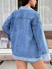 Rivivi Women's Turndown Collar Single-Breasted Pocket Casual Versatile Travel Long Sleeve Denim Jacket - Medium Wash - View 3