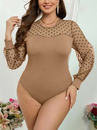 SHEIN Privé 大码植绒波点0.6厘米撞色连体衣