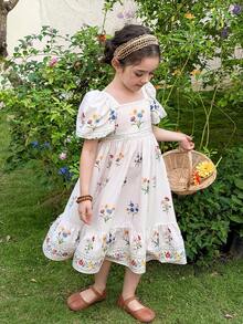 LMoss Kids 少女碎花方领休闲度假连衣裙 - 彩色 - 查看 4