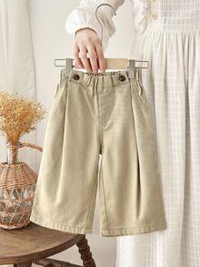 LMoss Kids Quần jean ống rộng dáng rộng thoải mái cho bé gái màu kaki - Màu Khaki - Xem 8