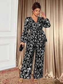 Cravure Bộ đồ nữ cỡ lớn phong cách cổ điển thanh lịch, áo sơ mi cổ chữ V thắt nơ in họa tiết lá vàng và quần cạp chun (Phong cách Thứ Tư) Bộ vest đen trắng Bộ vest cỡ lớn Bộ đồ đen trắng cỡ lớn dành cho nữ Bộ 2 món Bộ vest nữ sang trọng Bộ vest nữ sang trọng Bộ vest nữ sang trọng - Bạc - Xem 7