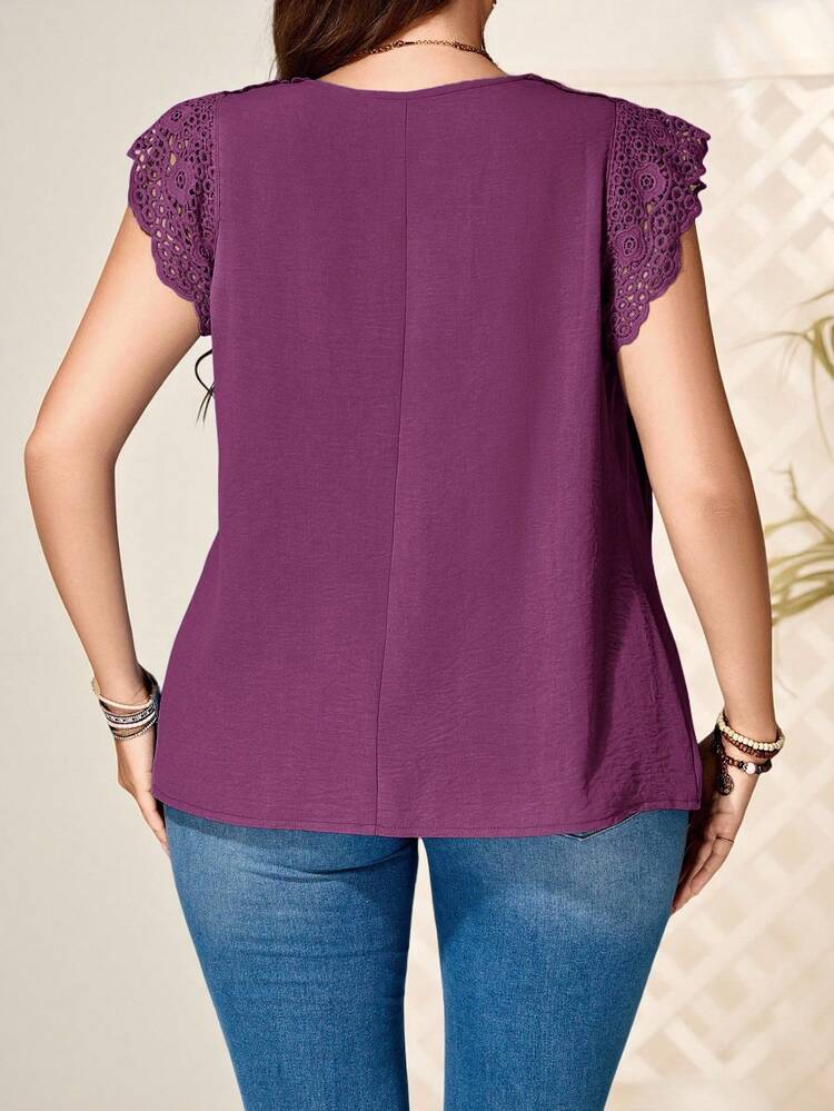 Plus Size Women Water-Soluble Lace Tunic Tops Dressy Blouses , Vacation Summer, Summer Tops