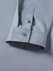 Manfinity Homme Men's Solid Color Button-Down Long Sleeve Casual Dress Shirt - Light Grey - View 5