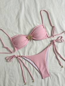 Swim Mod 女士新款海星性感泡泡图案度假沙滩比基尼两件套泳衣 - 粉色 - 查看 2