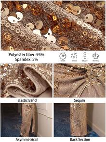 Maija 2026秋冬天鹅绒扭结，部分亮片，纹理荷叶边不对称高腰修身半身裙，适合圣诞派对、正式场合，粉色半身裙，棕色半身裙，亮片半身裙，闪亮半身裙，优雅女士半身裙，派对优雅半身裙，圣诞派对，派对，女士新年夜半身裙 - 卡其色 - 查看 5