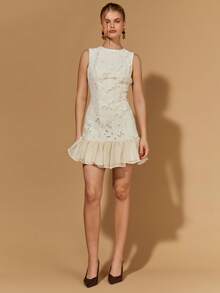 COSMINA Women's Elegant Sleeveless Lace Mini Dress, Suitable For Dates, Vacations, Outings In Early Spring - Apricot - View 3