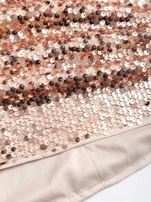 Sweetra 女士圣诞派对亮片连衣裙，闪亮连衣裙，新年装扮，适合春季、秋季、冬季、派对、通勤、日常、旅行、度假，粉色腰部喇叭长袖A字短裙 - 杏色 - 查看 6