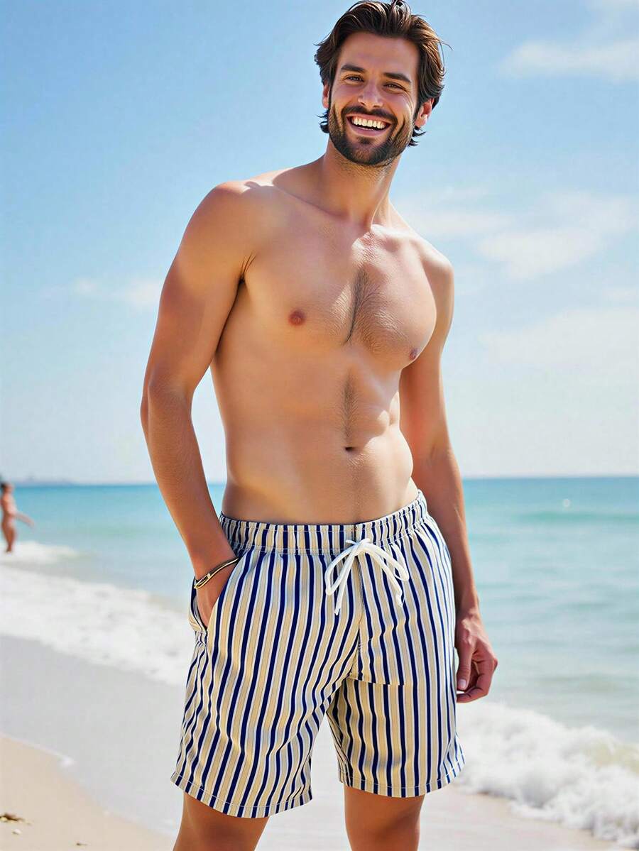 Manfinity Swimmode Men's Casual Striped Beach Shorts - Multicolor - View 1