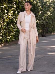 Andrea Bello Manteau zippé avec ceinture et détail de rabat pour l'automne/hiver - Kaki - Voir 6