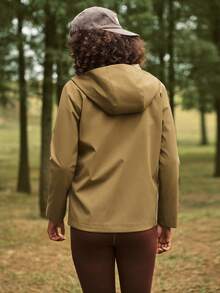 In My Nature Jaket Windbreaker Outdoor Wanita Warna Polos dengan Tudung - Coklat - View 9