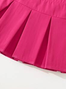 SHEIN Babygirl Cute School Style Pink Camisole & Pleated Skirt Set - Hot Pink - View 8