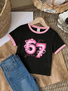 SHEIN 快速发货 67 女童 Glowmood 新款全波点印花少女休闲简约圆领短袖T恤，适合夏季 - 彩色 - 查看 2