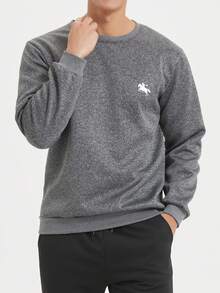 Manfinity Homme 纯色圆领长袖保暖宽松休闲卫衣 - 深灰色 - 查看 4